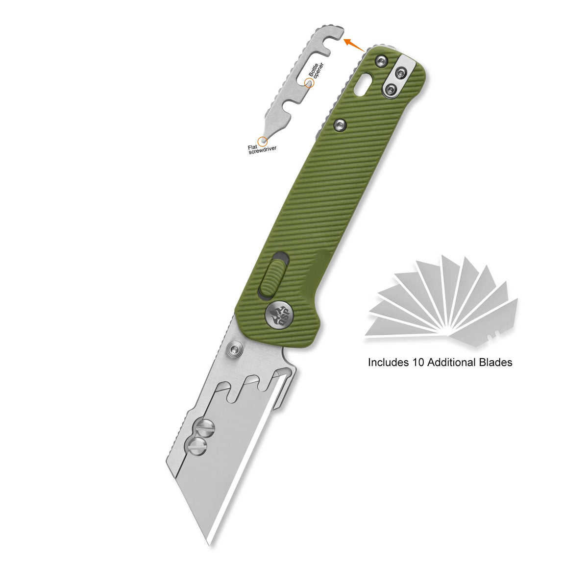 QSP Penguin Workmate Glyde Lock Utility Knife Stainless Steel Blade OD Green FRN Handle