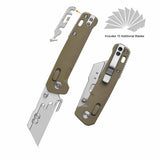 QSP Penguin Workmate Glyde Lock Utility Knife Stainless Steel Blade Khaki FRN Handle