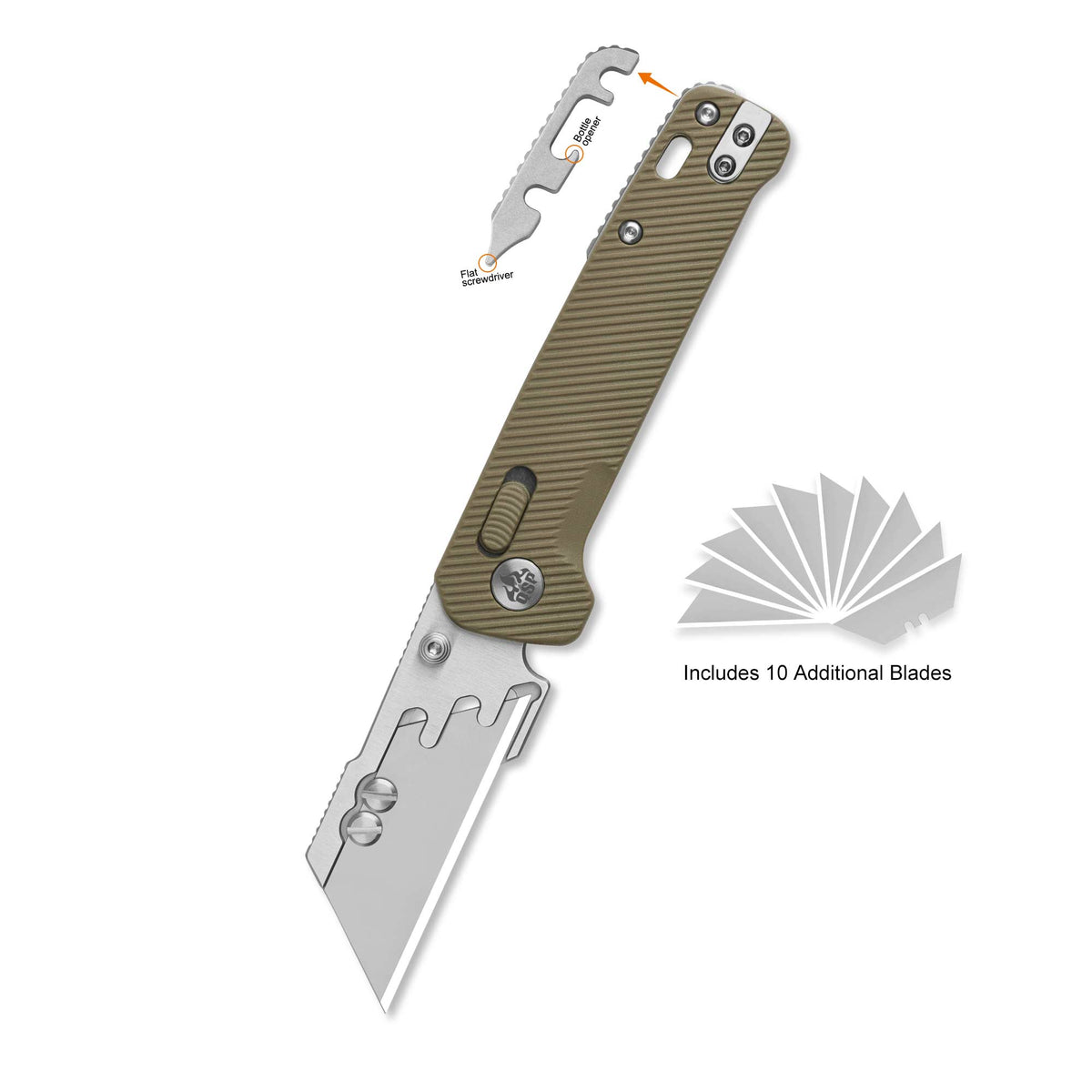 QSP Penguin Workmate Glyde Lock Utility Knife Stainless Steel Blade Khaki FRN Handle