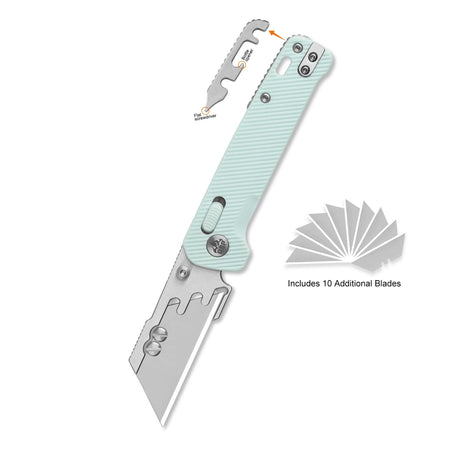 QSP Penguin Workmate Glyde Lock Utility Knife Stainless Steel Blade Ice Cream Blue FRN Handle