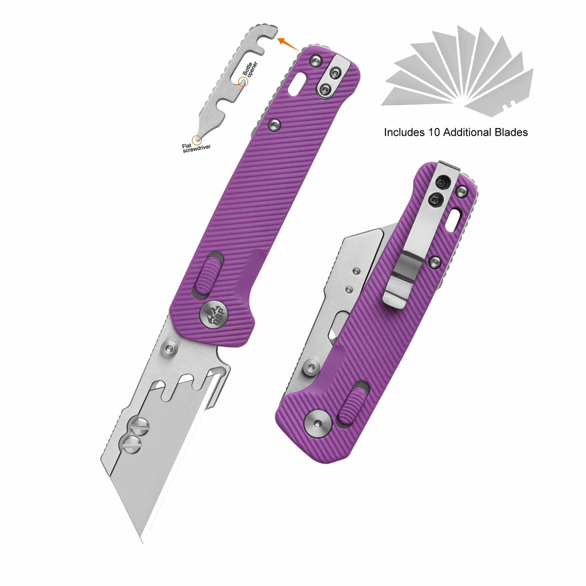 QSP Penguin Workmate Glyde Lock Utility Knife Stainless Steel Blade Purple FRN Handle