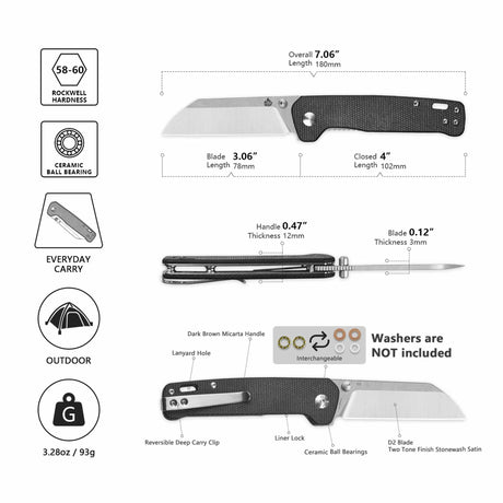 QSP Penguin V2 Liner Lock Pocket Knife D2 blade Dark Brown Micarta handle