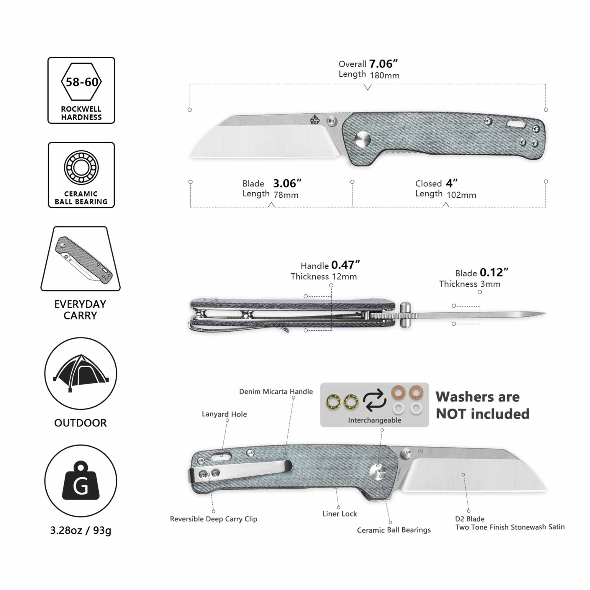 QSP Penguin V2 | D2 | Denim Micarta | Liner Lock – QSP KNIFE