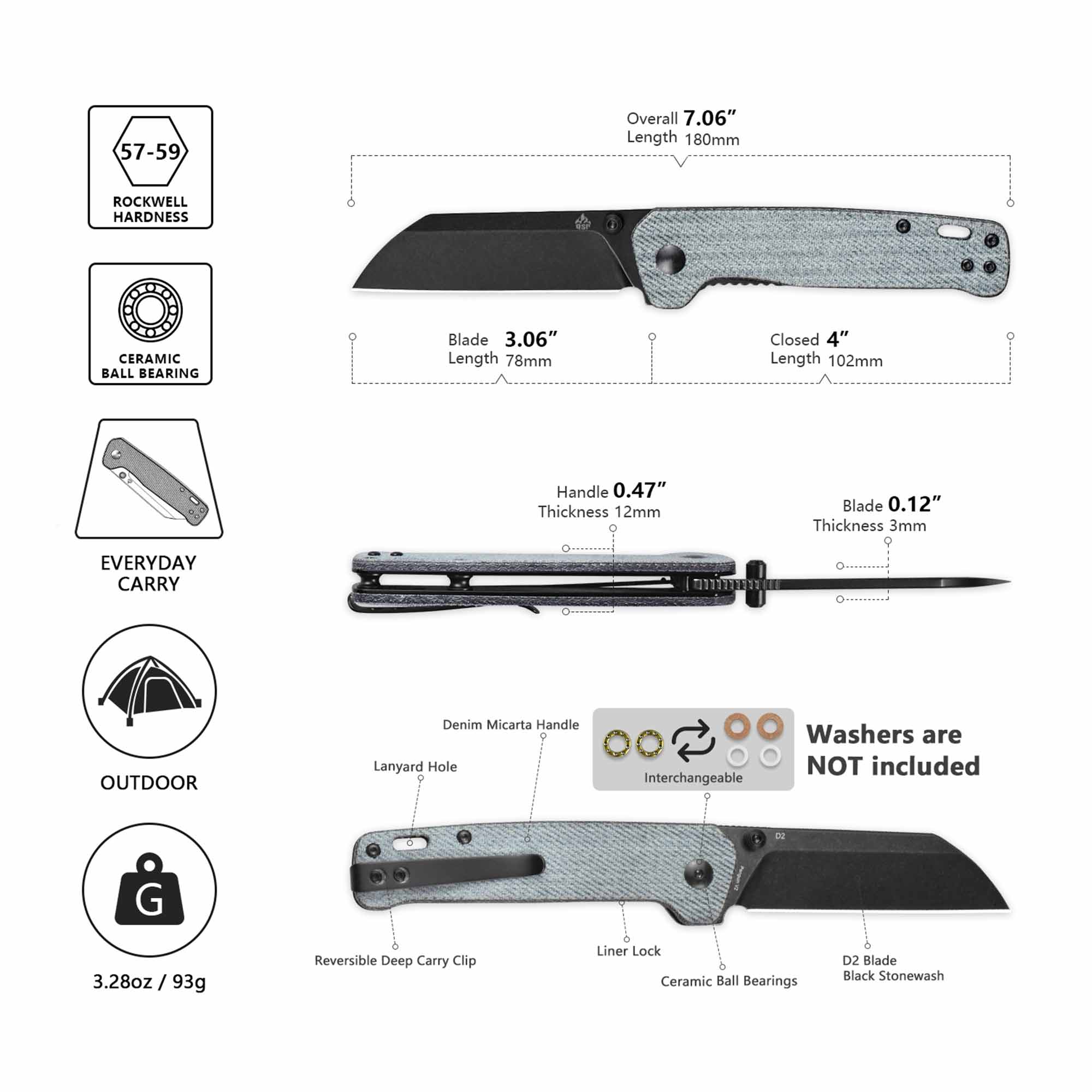 QSP Penguin V2 | D2 | Denim Micarta | Liner Lock – QSP KNIFE