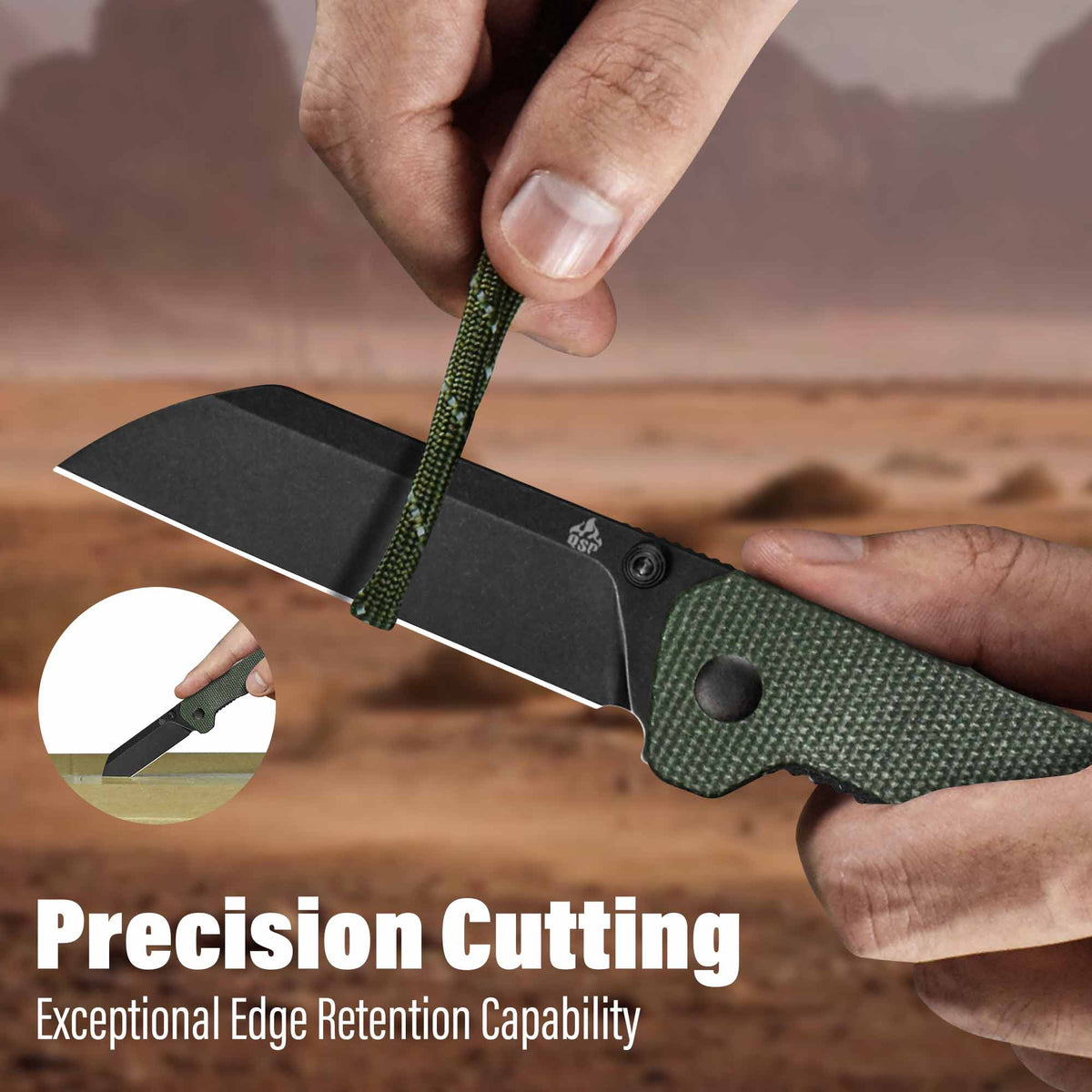 QSP Penguin V2 Liner Lock Pocket Knife D2 blade Green Micarta handle