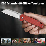 QSP Penguin V2 Liner Lock Pocket Knife D2 blade Red Micarta handle
