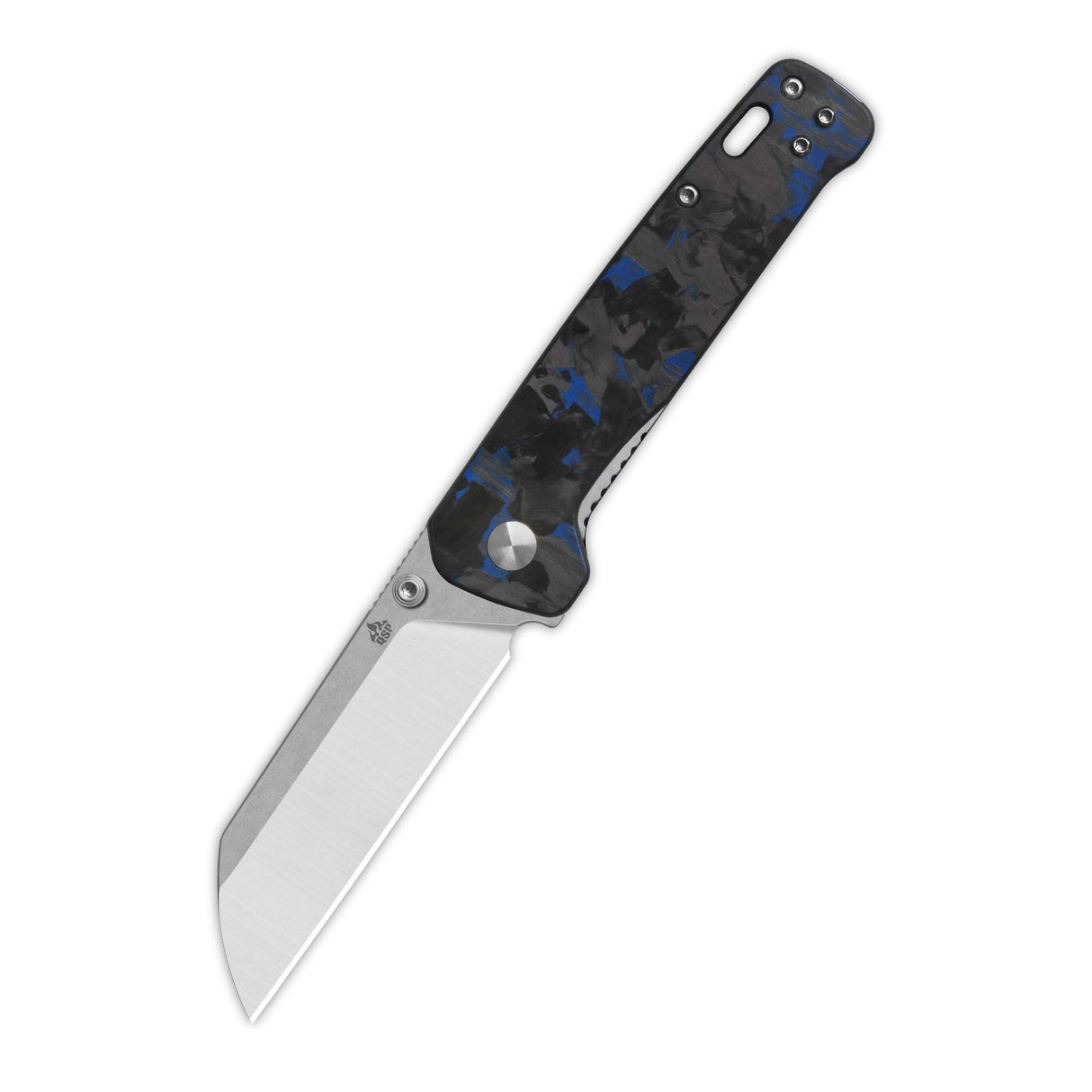 QSP Penguin V2 Liner Lock Pocket Knife D2 blade Blue Shredded CF overlay G10 handle