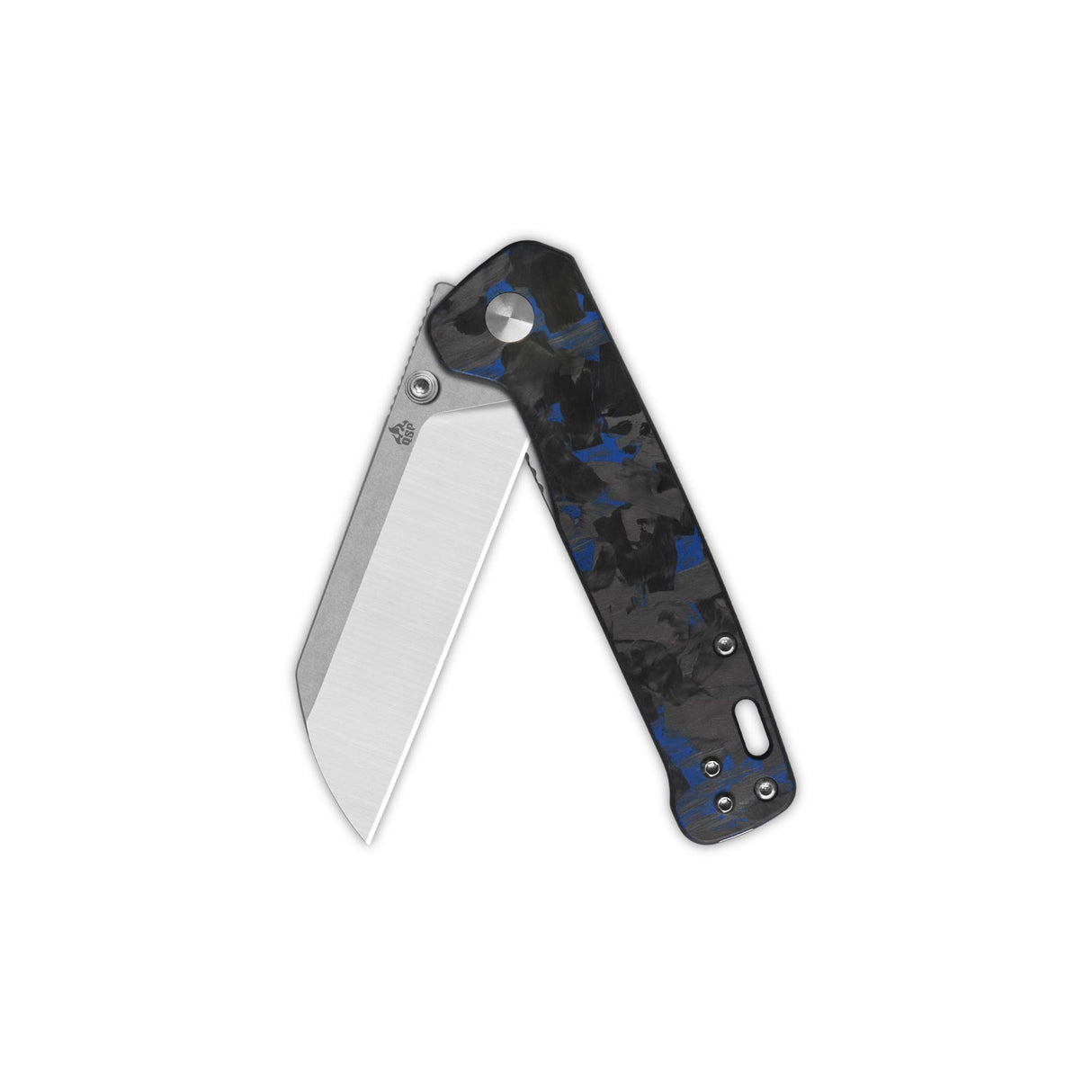 QSP Penguin V2 Liner Lock Pocket Knife D2 blade Blue Shredded CF overlay G10 handle