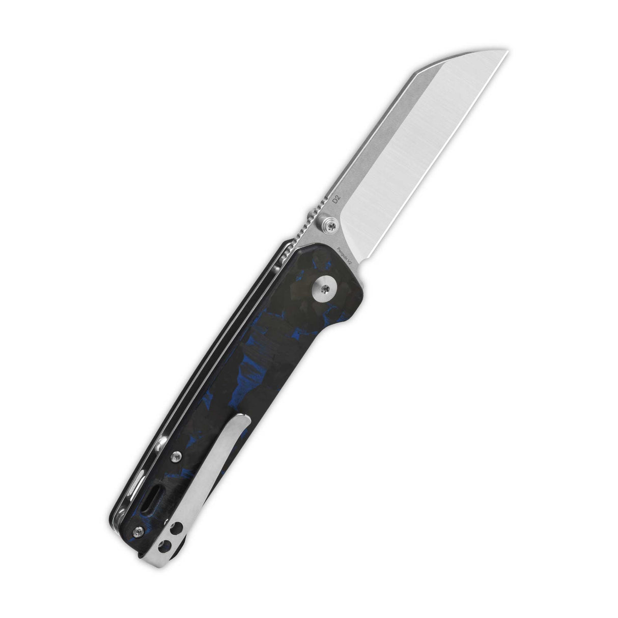 QSP Penguin V2 Liner Lock Pocket Knife D2 blade Blue Shredded CF overlay G10 handle