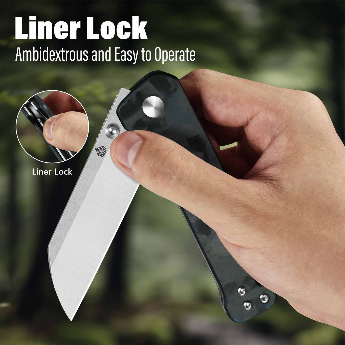 QSP Penguin V2 Liner Lock Pocket Knife D2 blade Blue Shredded CF overlay G10 handle