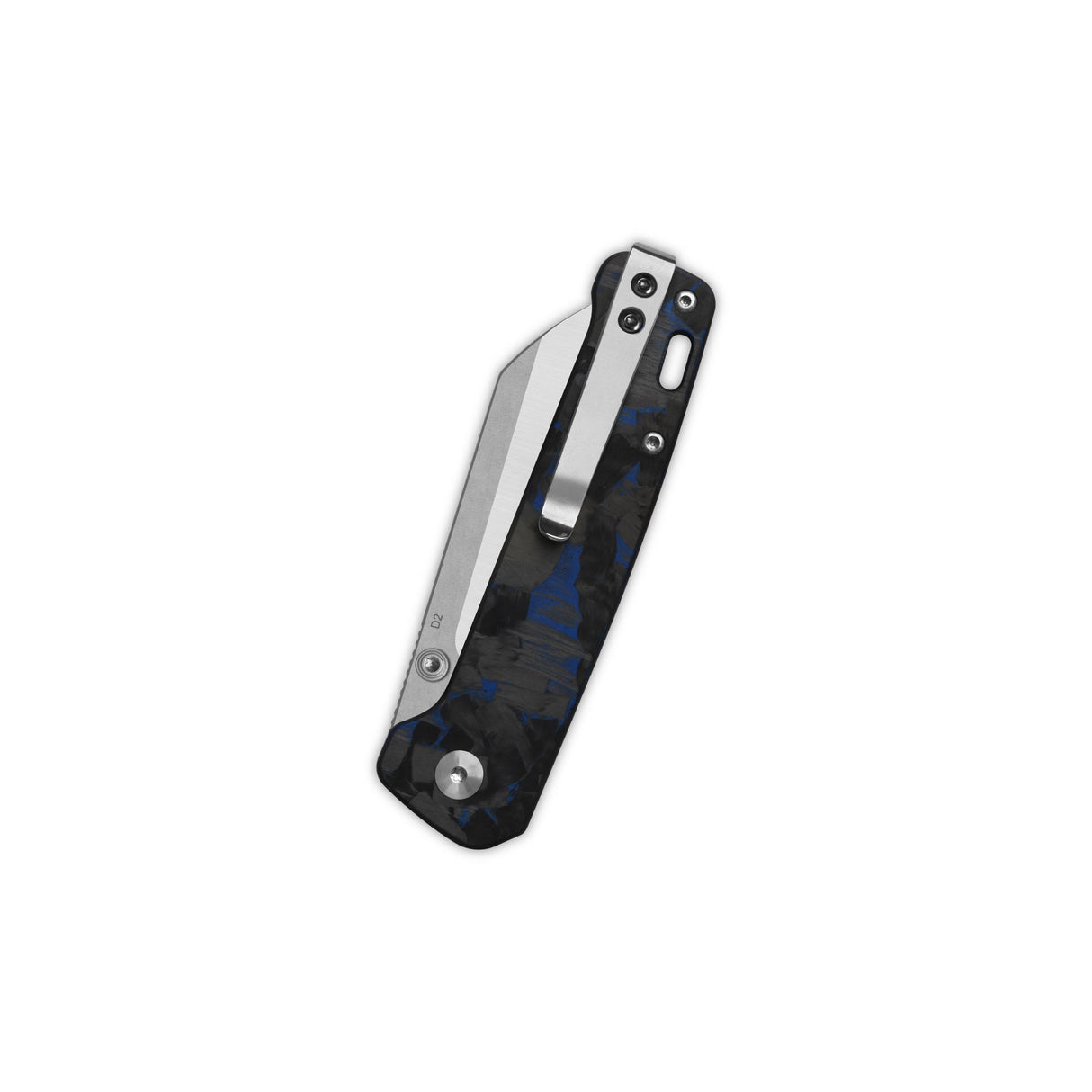 QSP Penguin V2 Liner Lock Pocket Knife D2 blade Blue Shredded CF overlay G10 handle