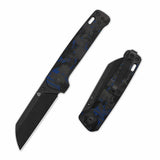 QSP Penguin V2 Liner Lock Pocket Knife D2 blade Blue Shredded CF overlay G10 handle