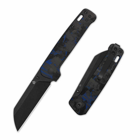 QSP Penguin V2 Liner Lock Pocket Knife D2 blade Blue Shredded CF overlay G10 handle