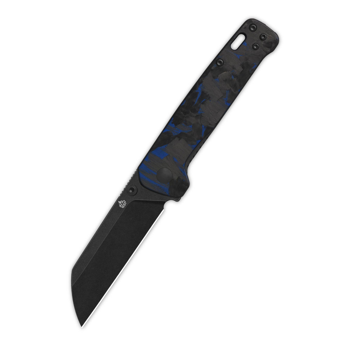 QSP Penguin V2 Liner Lock Pocket Knife D2 blade Blue Shredded CF overlay G10 handle