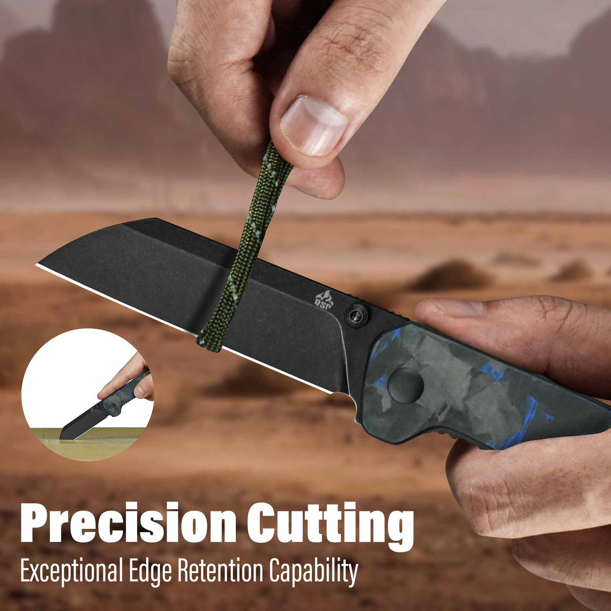 QSP Penguin V2 Liner Lock Pocket Knife D2 blade Blue Shredded CF overlay G10 handle