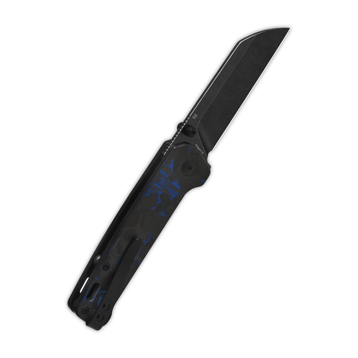 QSP Penguin V2 Liner Lock Pocket Knife D2 blade Blue Shredded CF overlay G10 handle
