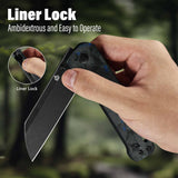 QSP Penguin V2 Liner Lock Pocket Knife D2 blade Blue Shredded CF overlay G10 handle