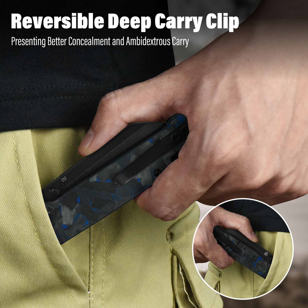 QSP Penguin V2 Liner Lock Pocket Knife D2 blade Blue Shredded CF overlay G10 handle