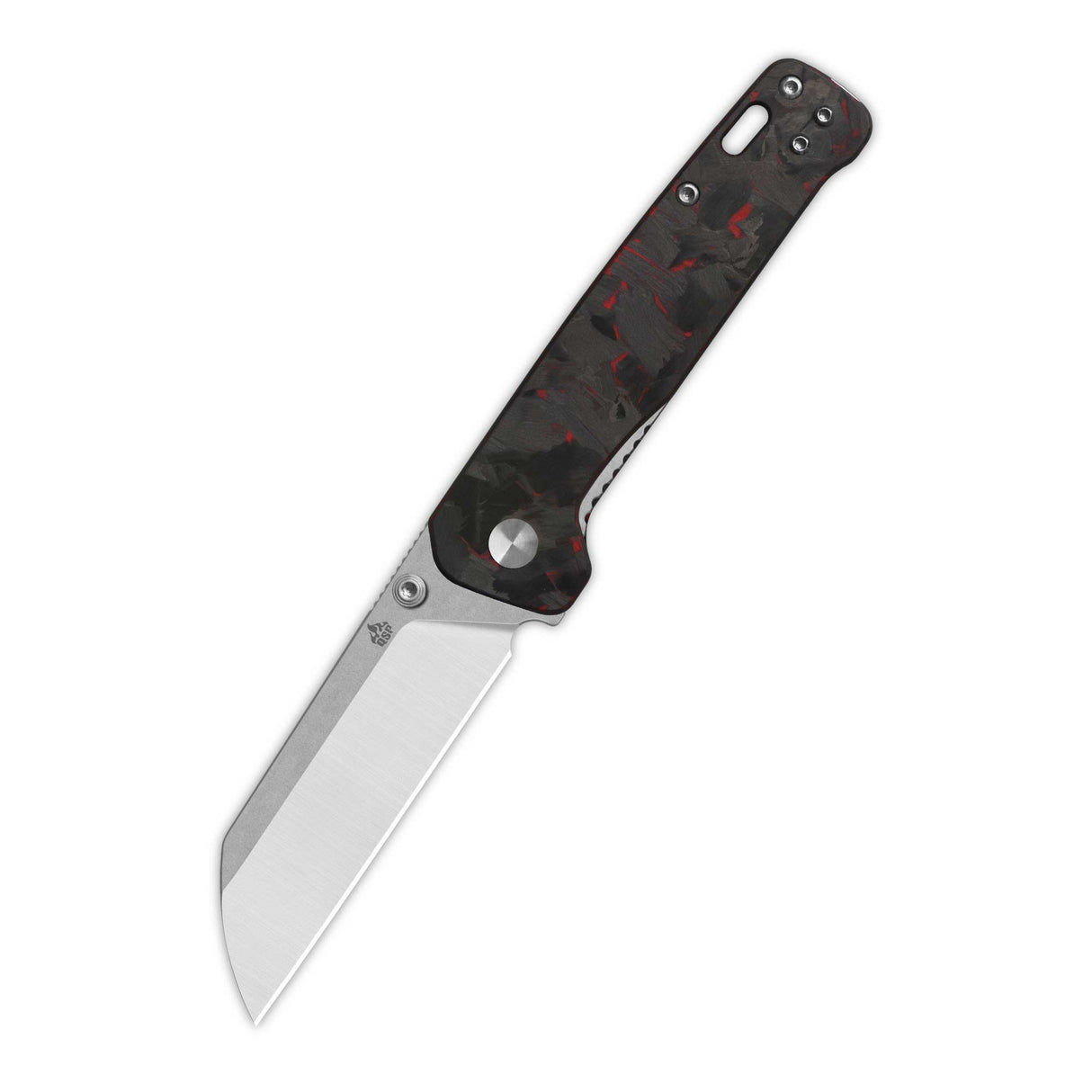 QSP Penguin V2 Liner Lock Pocket Knife D2 blade Red Shredded CF overlay G10 handle