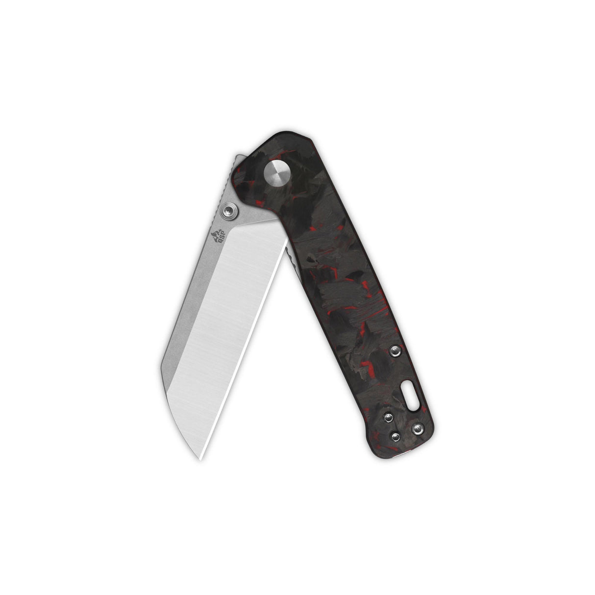 QSP Penguin V2 Liner Lock Pocket Knife D2 blade Red Shredded CF overlay G10 handle