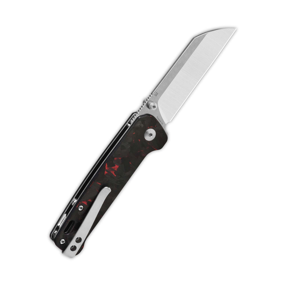 QSP Penguin V2 Liner Lock Pocket Knife D2 blade Red Shredded CF overlay G10 handle