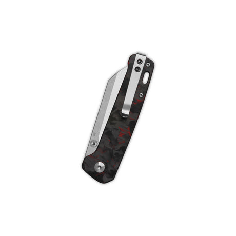 QSP Penguin V2 Liner Lock Pocket Knife D2 blade Red Shredded CF overlay G10 handle