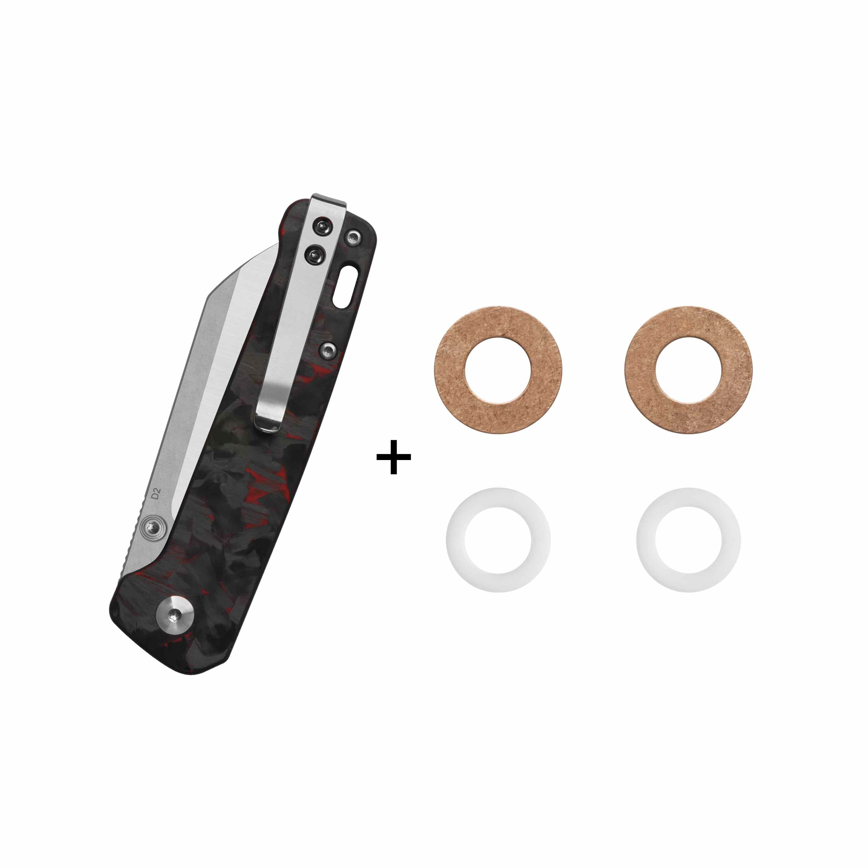 QSP Penguin V2 | D2 | Red Shredded CF overlay G10 | Liner Lock
