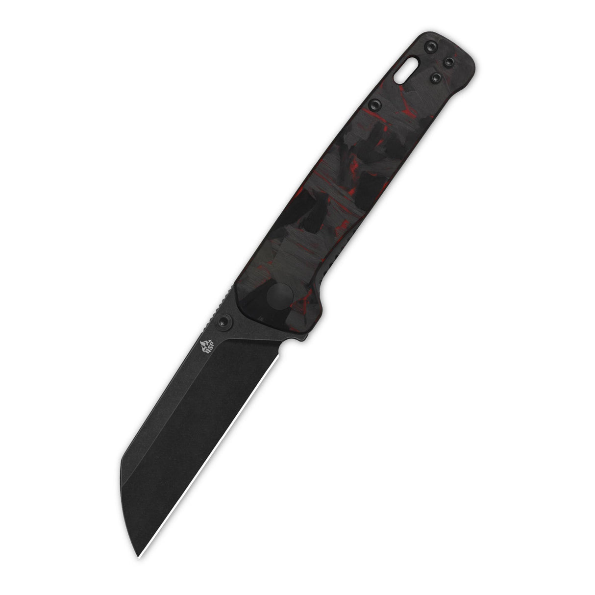QSP Penguin V2 Liner Lock Pocket Knife D2 blade Red Shredded CF overlay G10 handle