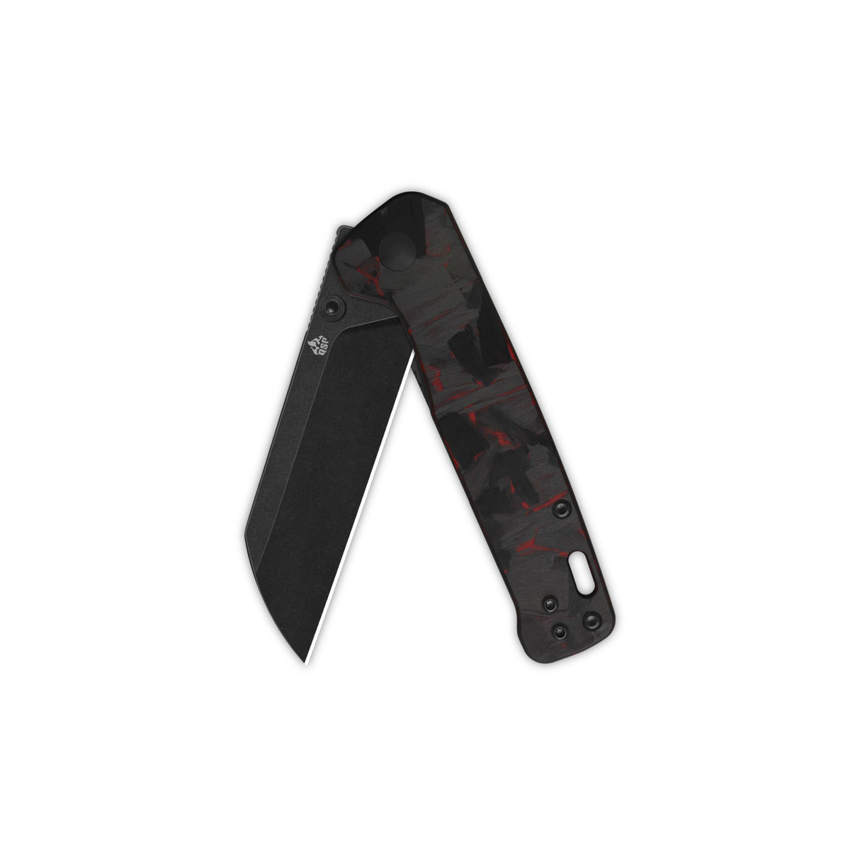 QSP Penguin V2 Liner Lock Pocket Knife D2 blade Red Shredded CF overlay G10 handle