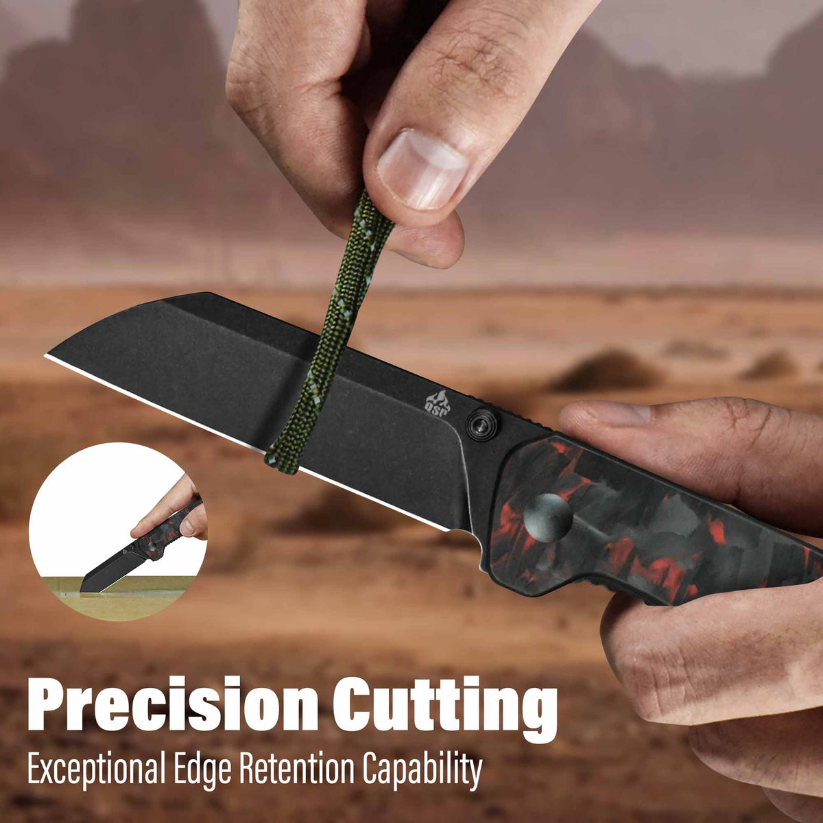 QSP Penguin V2 Liner Lock Pocket Knife D2 blade Red Shredded CF overlay G10 handle