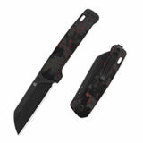 QSP Penguin V2 Liner Lock Pocket Knife D2 blade Red Shredded CF overlay G10 handle