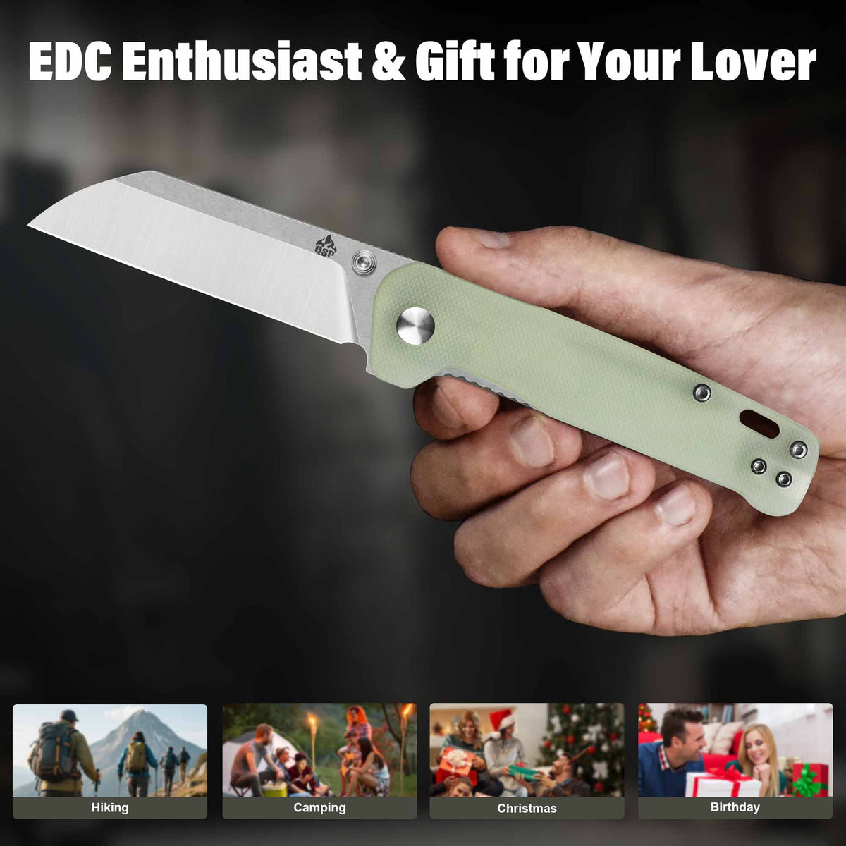 QSP Penguin V2 Liner Lock Pocket Knife D2 blade Jade G10 handle