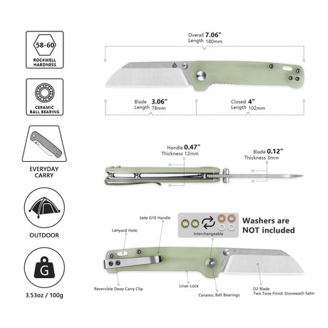 QSP Penguin V2 Liner Lock Pocket Knife D2 blade Jade G10 handle
