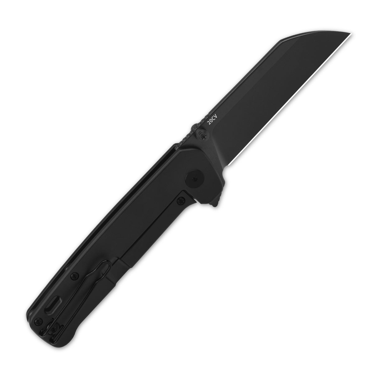 Closed QSP Penguin Plus pocket knife featuring black titanium handle and sleek design.