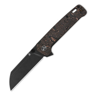 Side view of QSP Penguin Plus pocket knife with dark copper foil handle and 20CV blade.