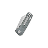 QSP Penguin Mini pocket knife with green Micarta handle and polished blade detail.
