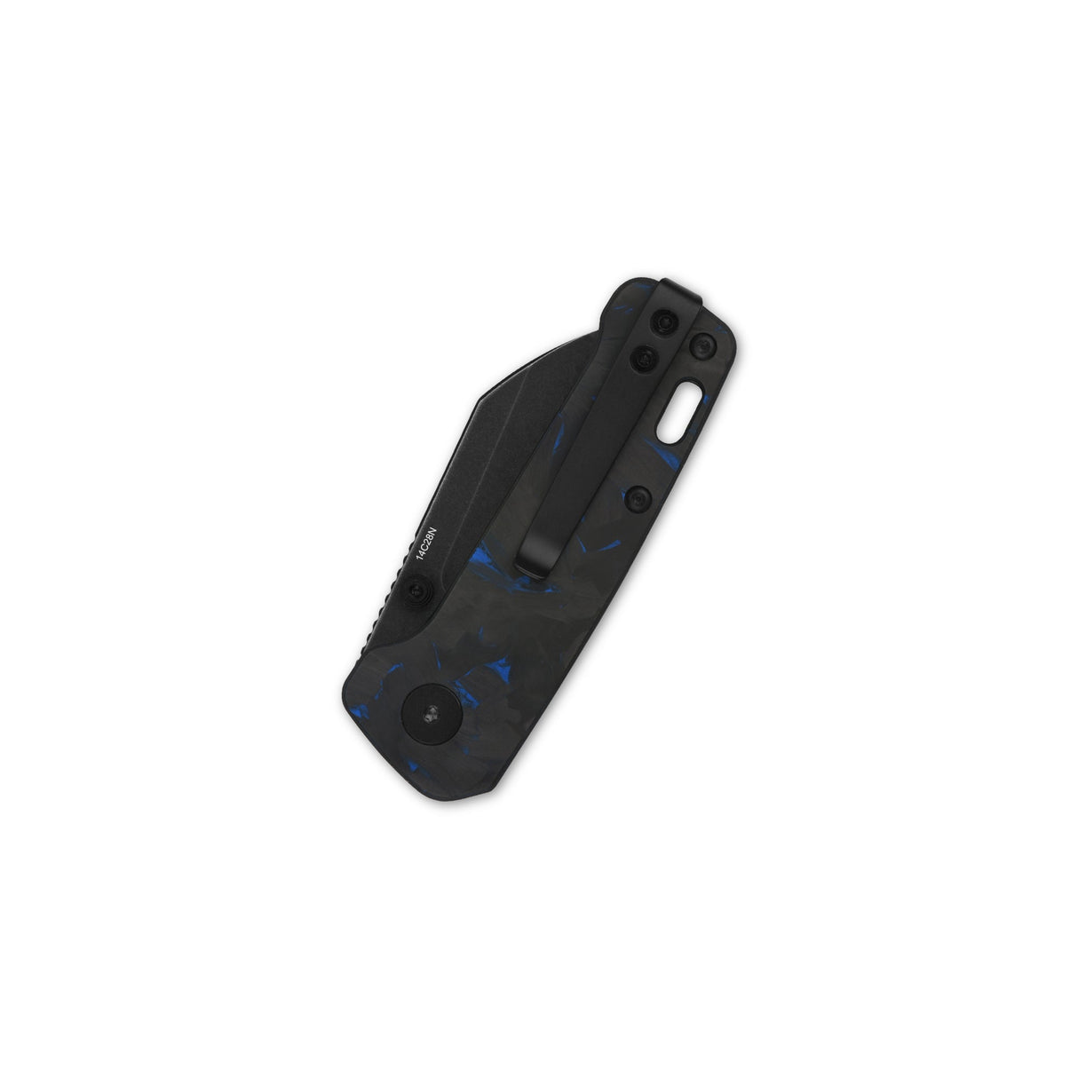 Closed QSP Penguin Mini pocket knife featuring black and blue G10 handle