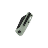 Folded QSP Penguin Mini pocket knife with jade G10 handle and sheepsfoot blade.