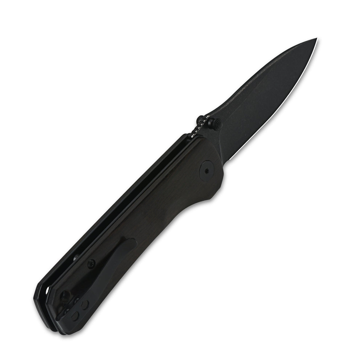 Closed QSP Hawk Liner Lock Pocket Knife with smooth ebony wood handle.