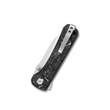 QSP Hawk pocket knife with laminated Damascus blade and textured carbon fiber handle