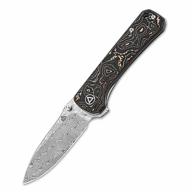 QSP Hawk Liner Lock Pocket Knife with Damascus blade and carbon fiber handle