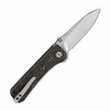 QSP Hawk pocket knife featuring laminated Damascus blade and carbon fiber handle design