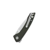 QSP Leopard Liner Lock Pocket Knife with green Micarta handle and stainless steel clip.