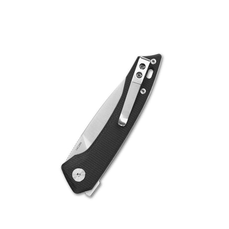QSP Leopard pocket knife with black Micarta handle and clip point blade.