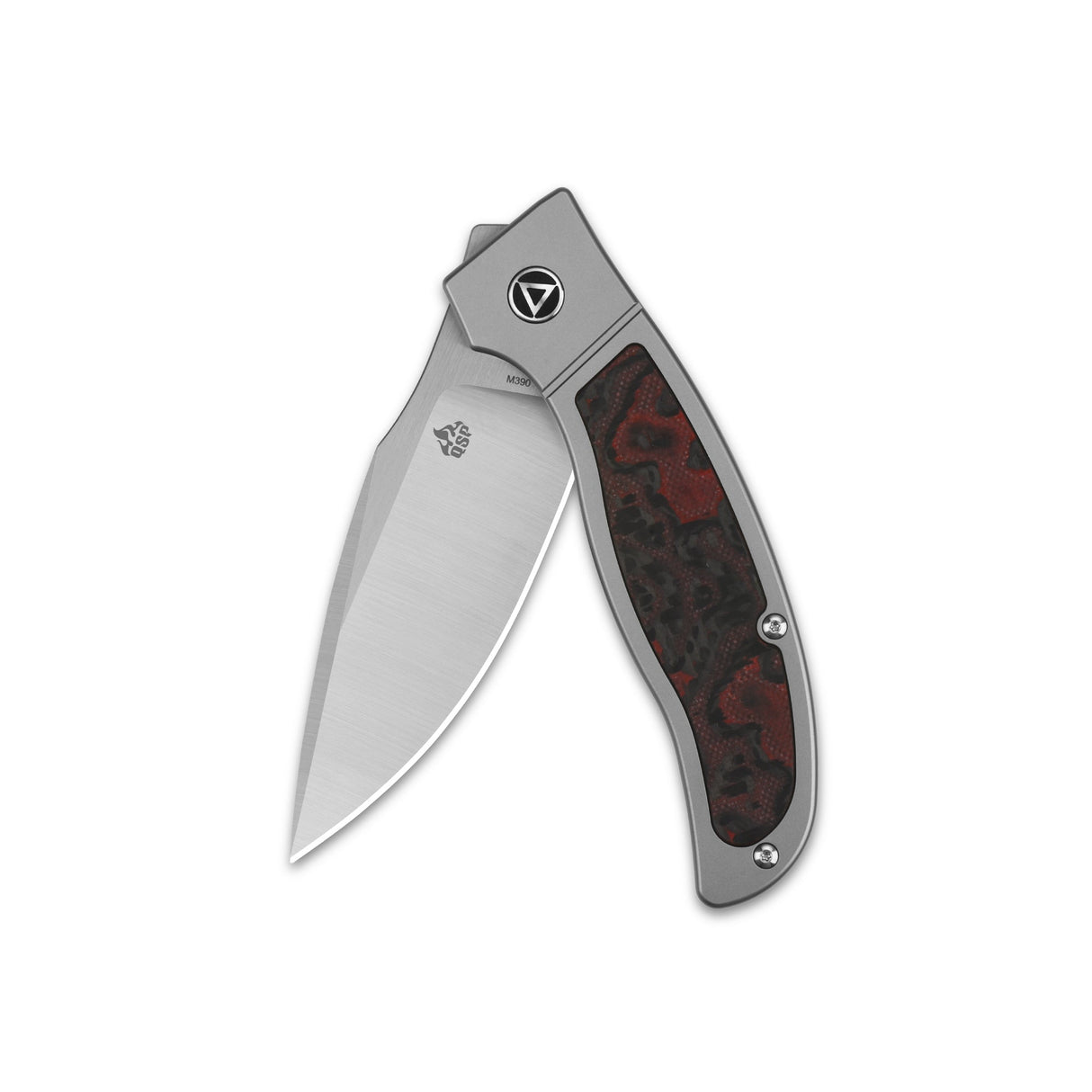 QSP Legatus Frame Lock Pocket Knife M390 Blade Titanium Handle with CF with Red G10 Inlay