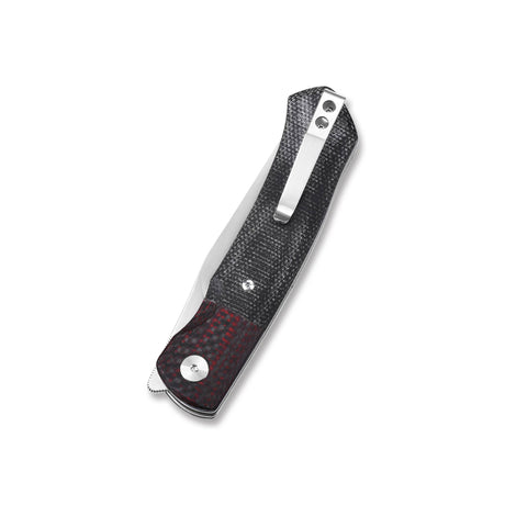 Side view of QSP Gannet pocket knife with micarta handle and deep carry clip