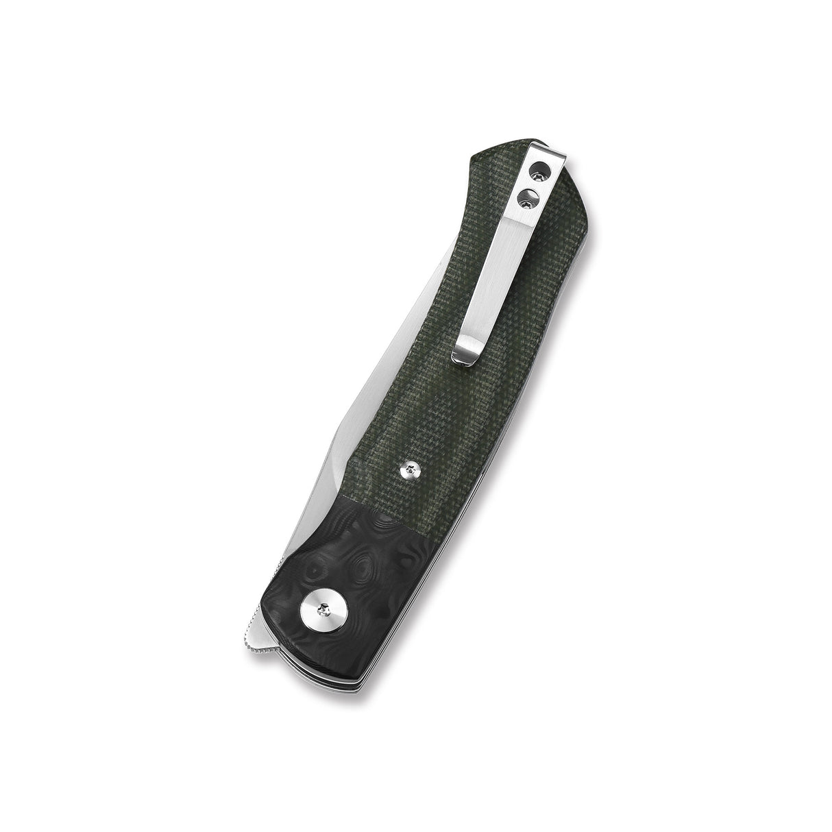 QSP Gannet pocket knife with satin 154CM blade and textured green micarta handle
