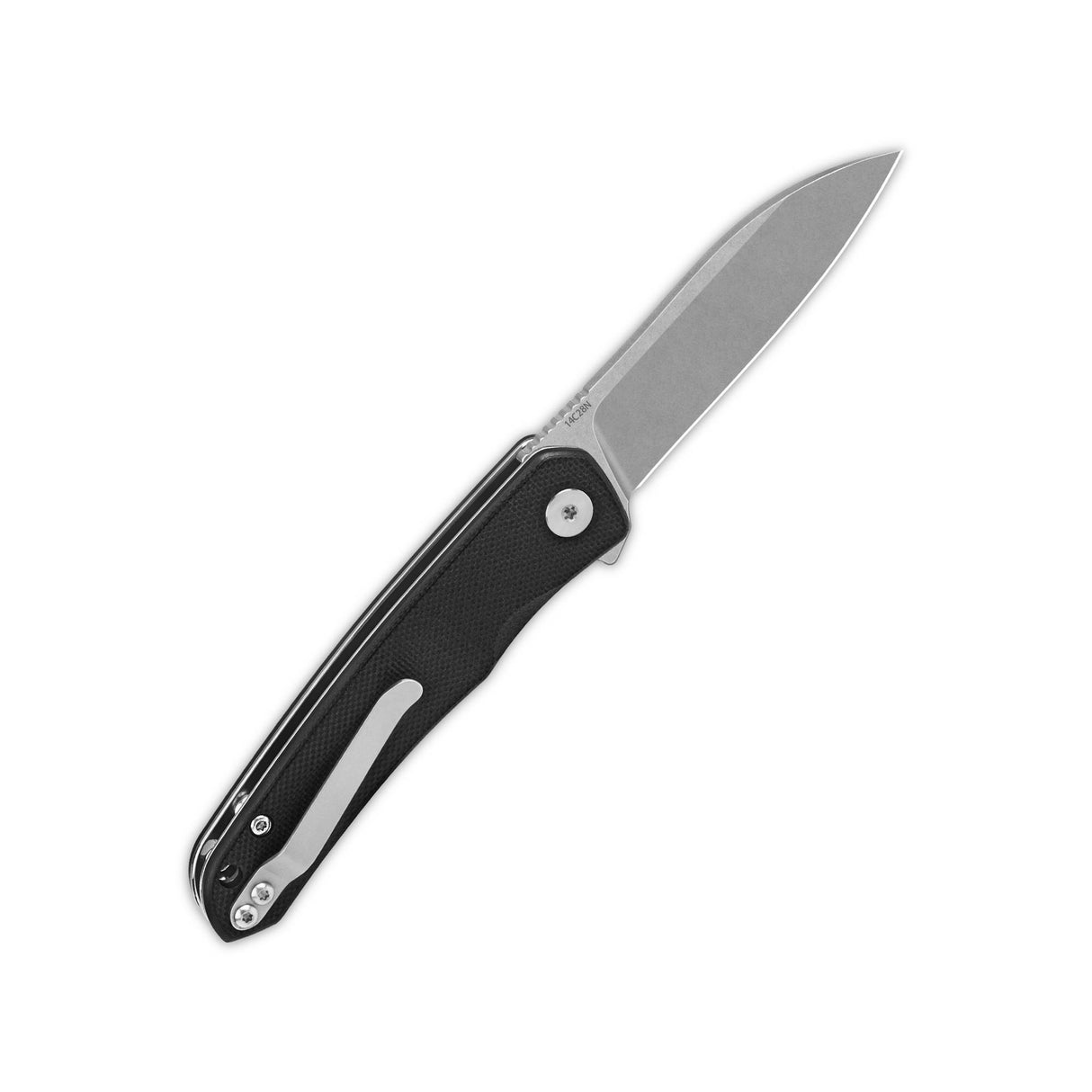 QSP Otter pocket knife with black G10 handle and sheepsfoot blade open