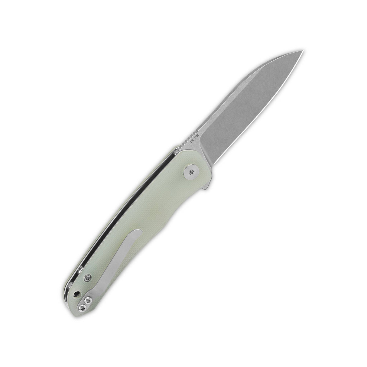 QSP Otter knife with jade G10 handle and 14C28N blade