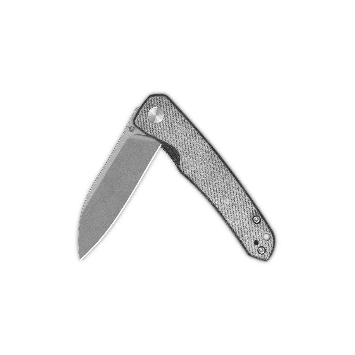 QSP Otter pocket knife with denim micarta handle and 14C28N blade, open position
